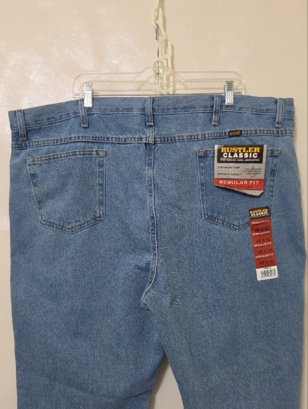 Rustler Classic Men's Regular Fit Blue Denim Jeans - Size 48 x 32 New with Tags